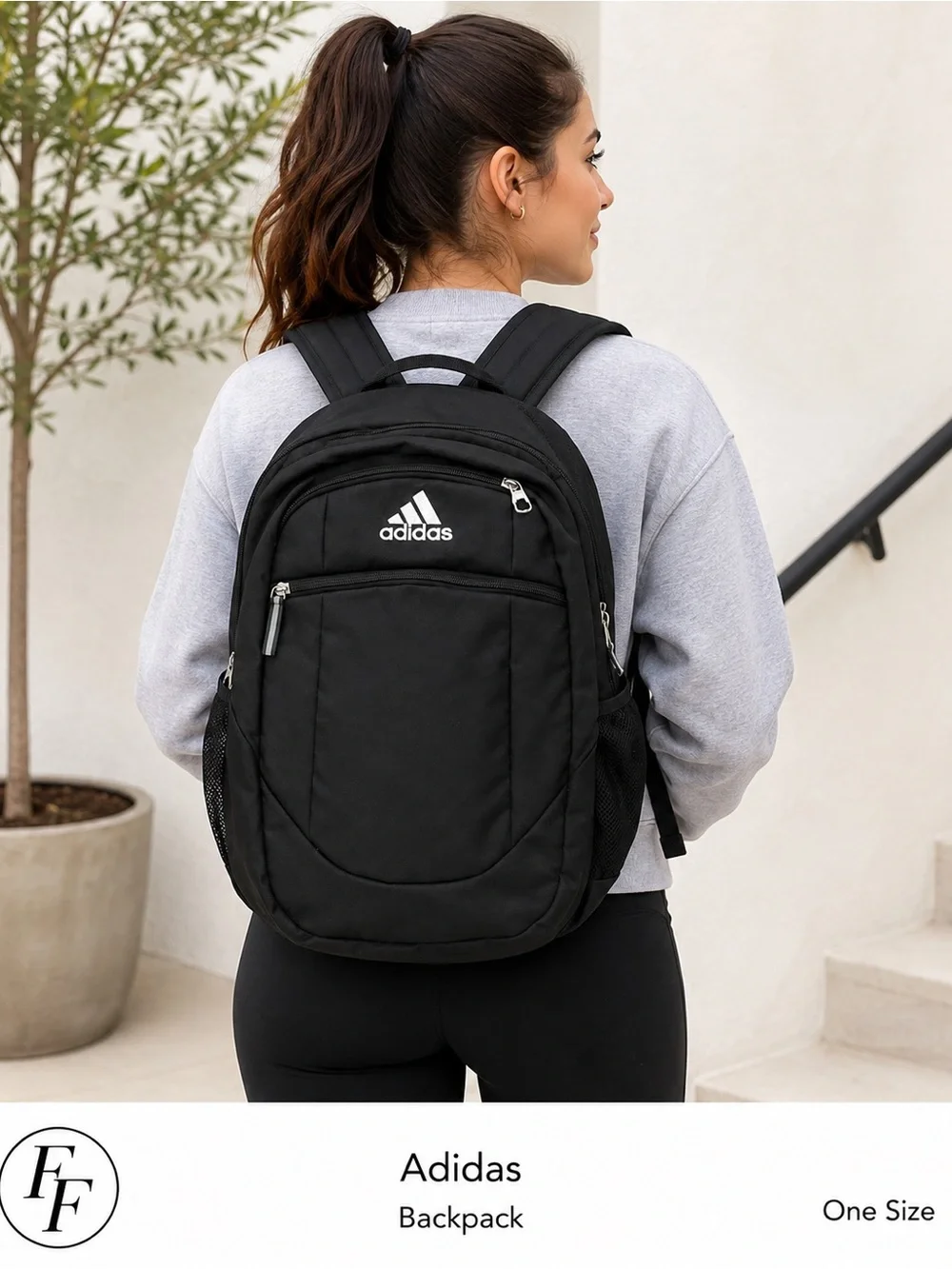 Adidas Black Backpack Book Bag School Gym Travel One Size